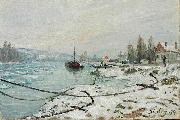 Alfred Sisley Mooring Lines, the Effect of Snow at Saint-Cloud oil painting artist